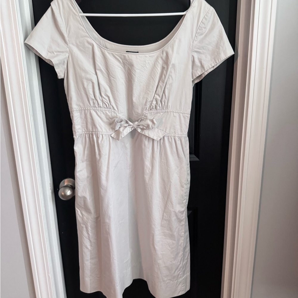 J. Crew Cream Scoop-Neck Short-Sleeve Dress with Bow